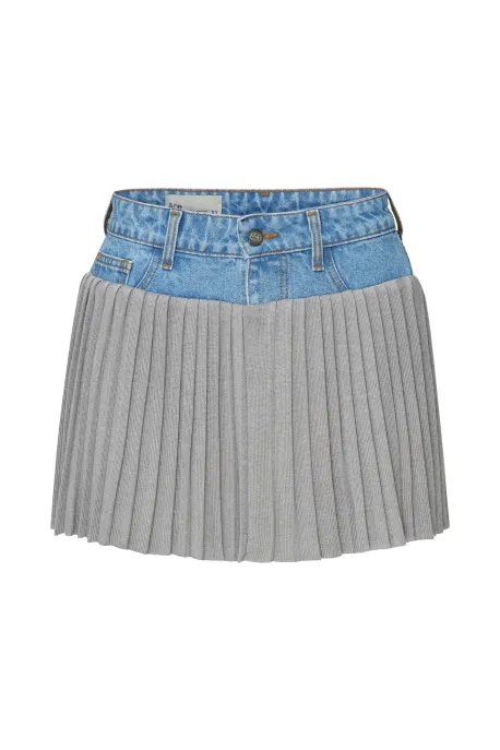Denim Pleated Skirt Gray