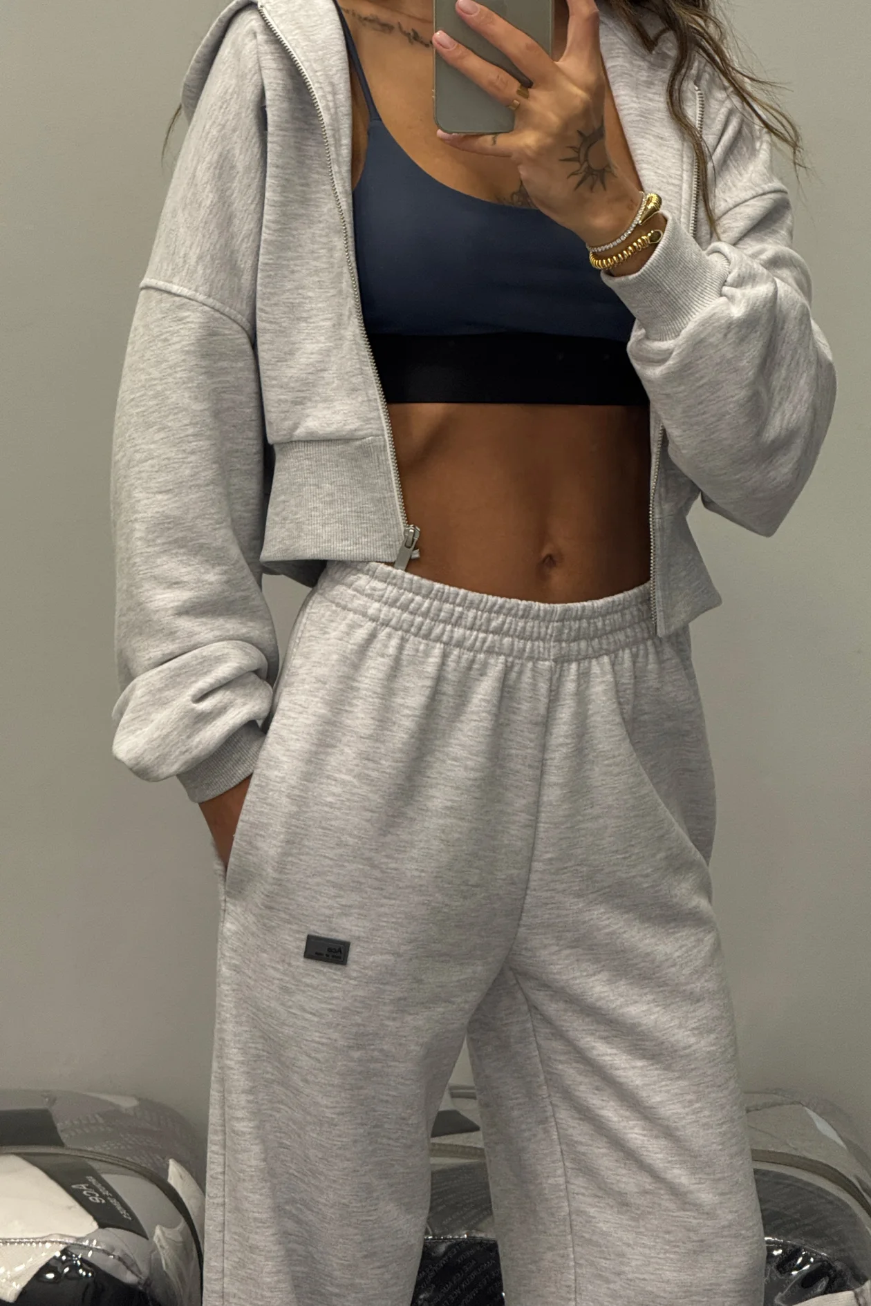 Straight-Leg Pants Gray Melange