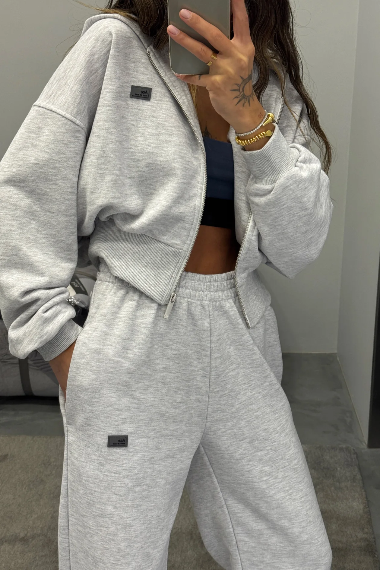 Straight-Leg Pants Gray Melange