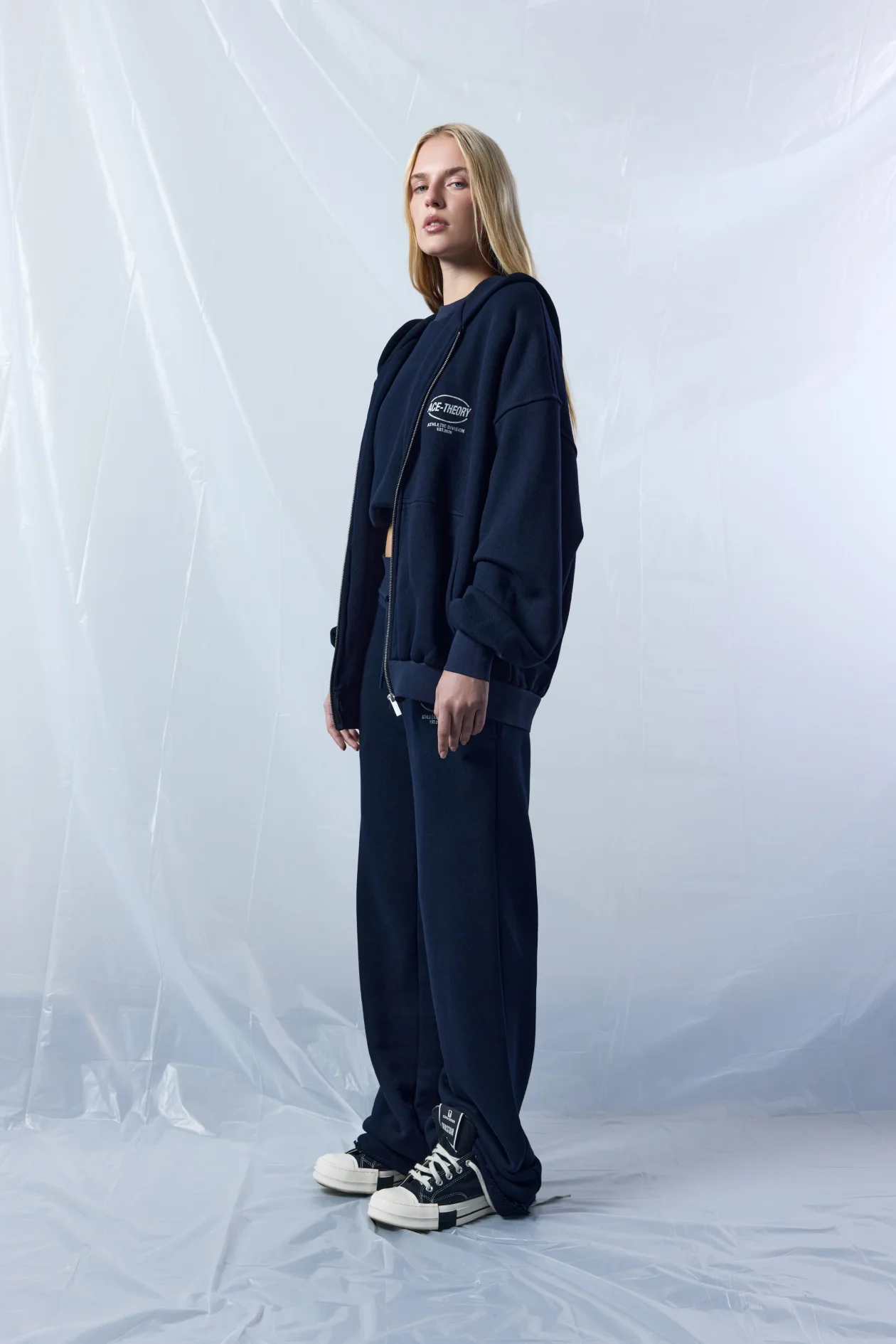Ace Theory Wide-Waistband Pants Blue
