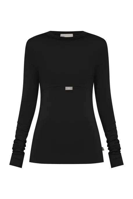 Silky Long-Sleeve Top Black