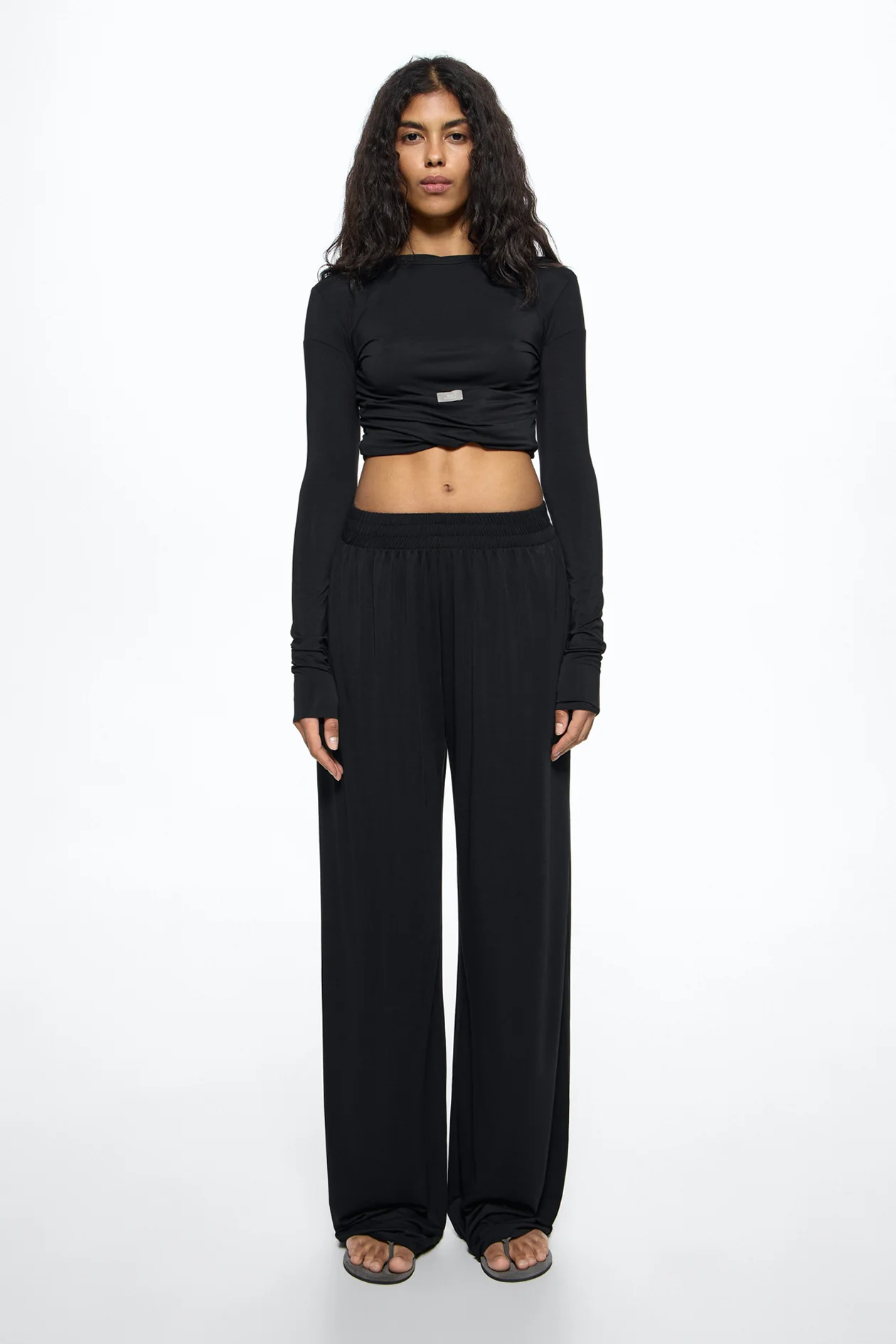 Silky Long-Sleeve Top Black