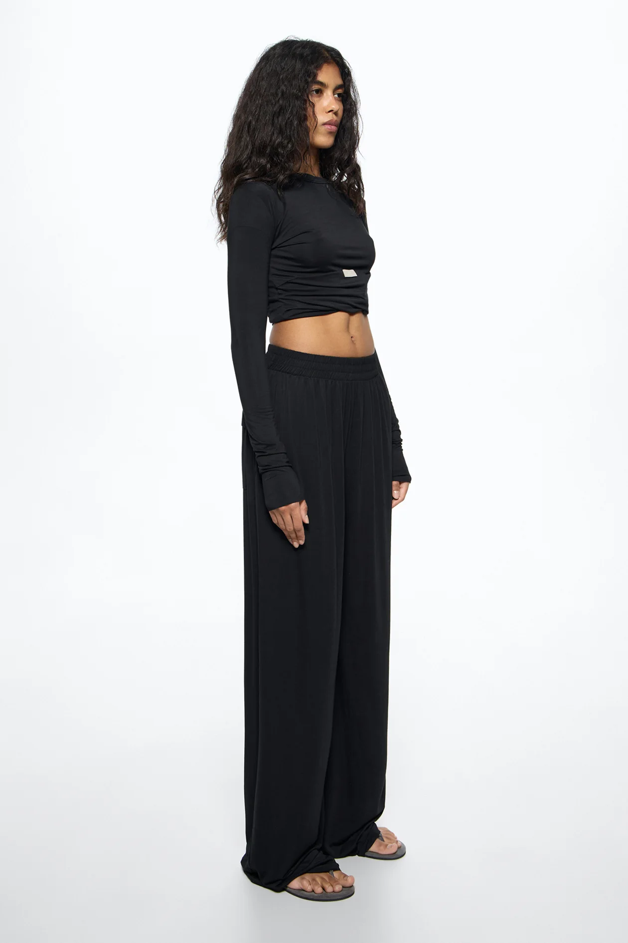 Silky Long-Sleeve Top Black