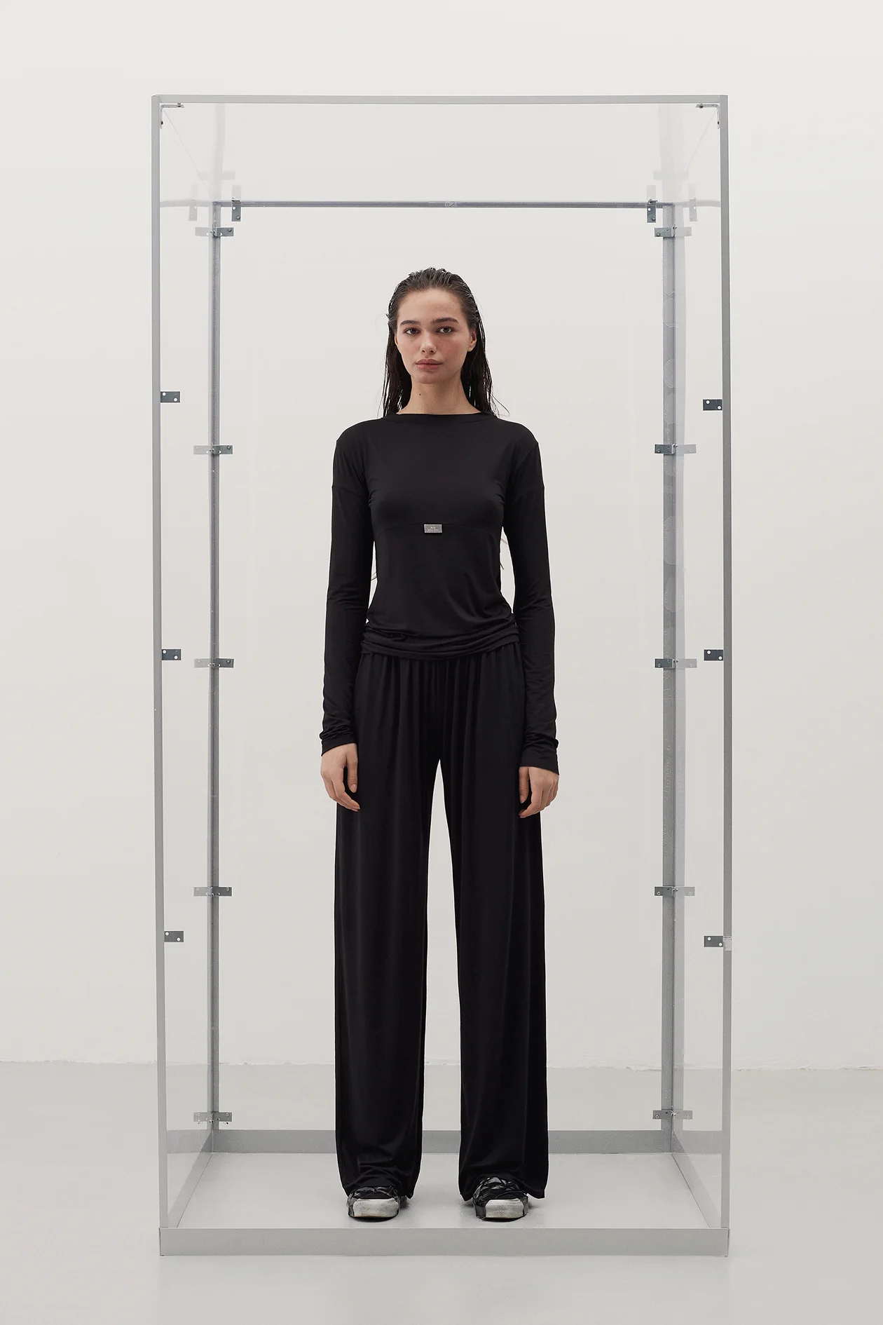 Silky Long-Sleeve Top Black