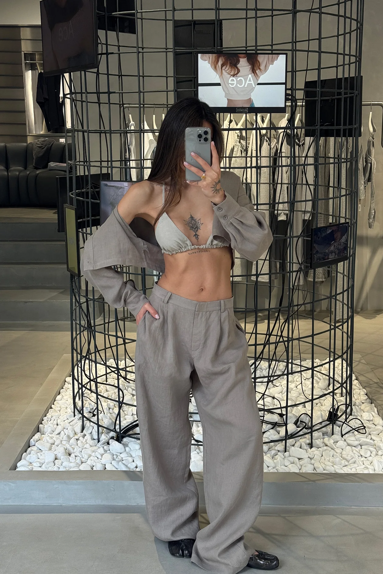 Jardin de Hemp Cropped Shirt Gray