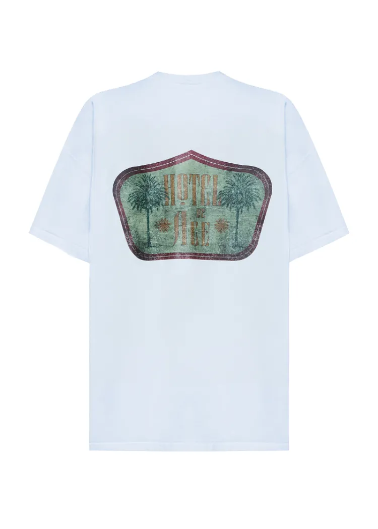 White t-shirt green logo Hotel