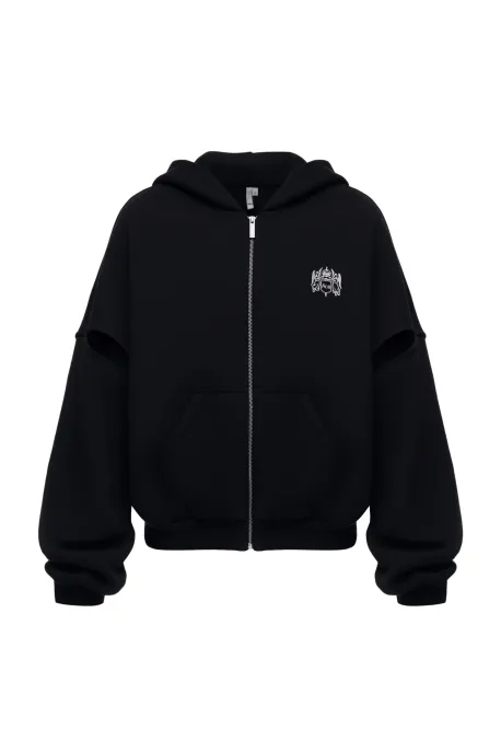Cut Out Zip Hoodie Black