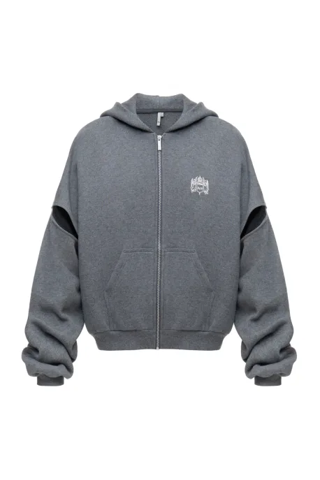 Cut Out Zip Hoodie Graphite