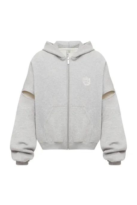 Cut Out Zip Hoodie Gray Melange