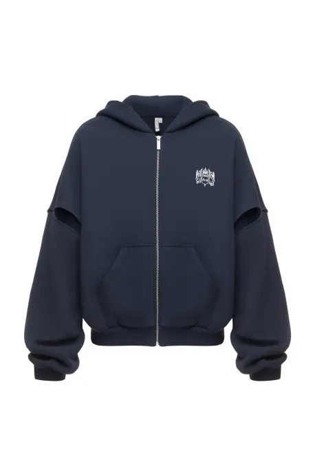 Cut Out Zip Hoodie Blue