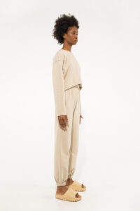 Oversized long sleeve top with raw edges, Ivory