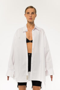 Summer cotton shirt with side drawstring, White