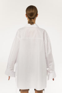 Summer cotton shirt with side drawstring, White